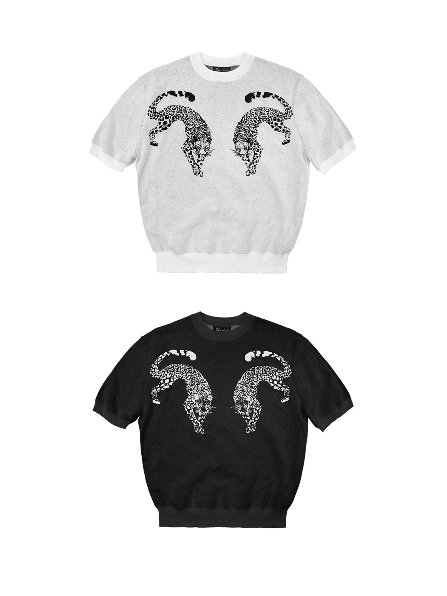 WANNA LAB Double Leopard Jacquard Pattern Knitted Tee