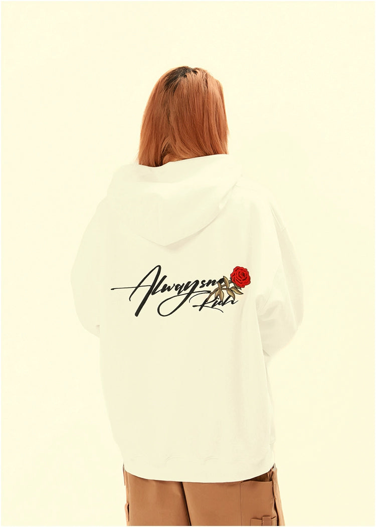 Kenvibe Vintage Embroidered Rose Letter Hooded Sweater