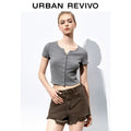 URBAN REVIVO Simple Versatile Button Slim Tee