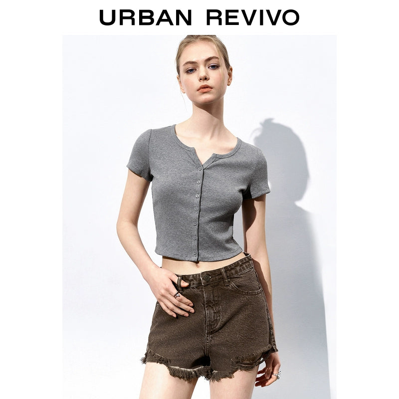 URBAN REVIVO Simple Versatile Button Slim Tee