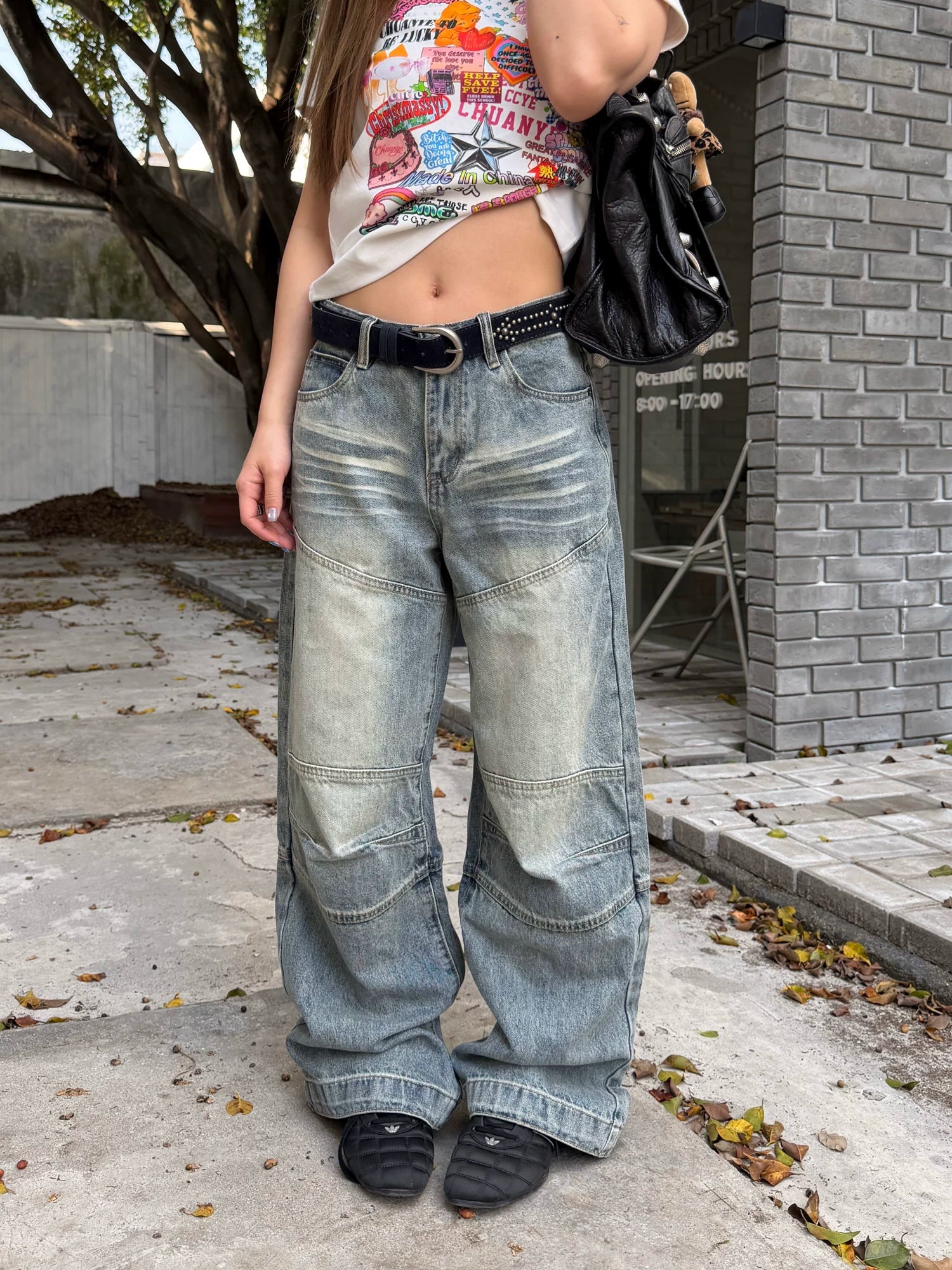 CCYE Straight Loose Patch Tailoring Old Jeans