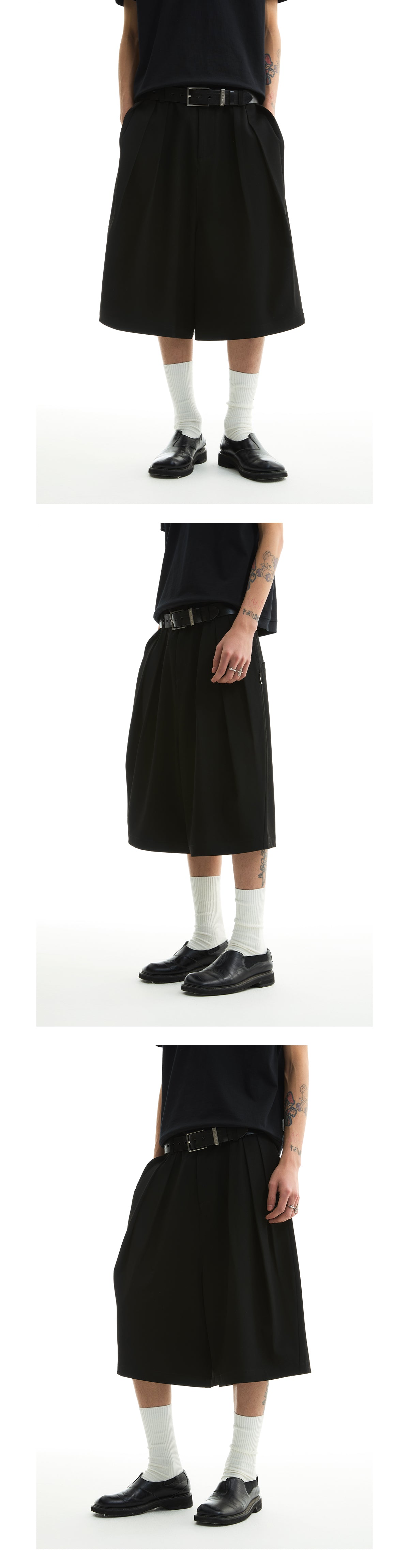 FUNKYFUN 2025SS Double-piece pleated design waistless wide five-point low-crotch trousers shorts