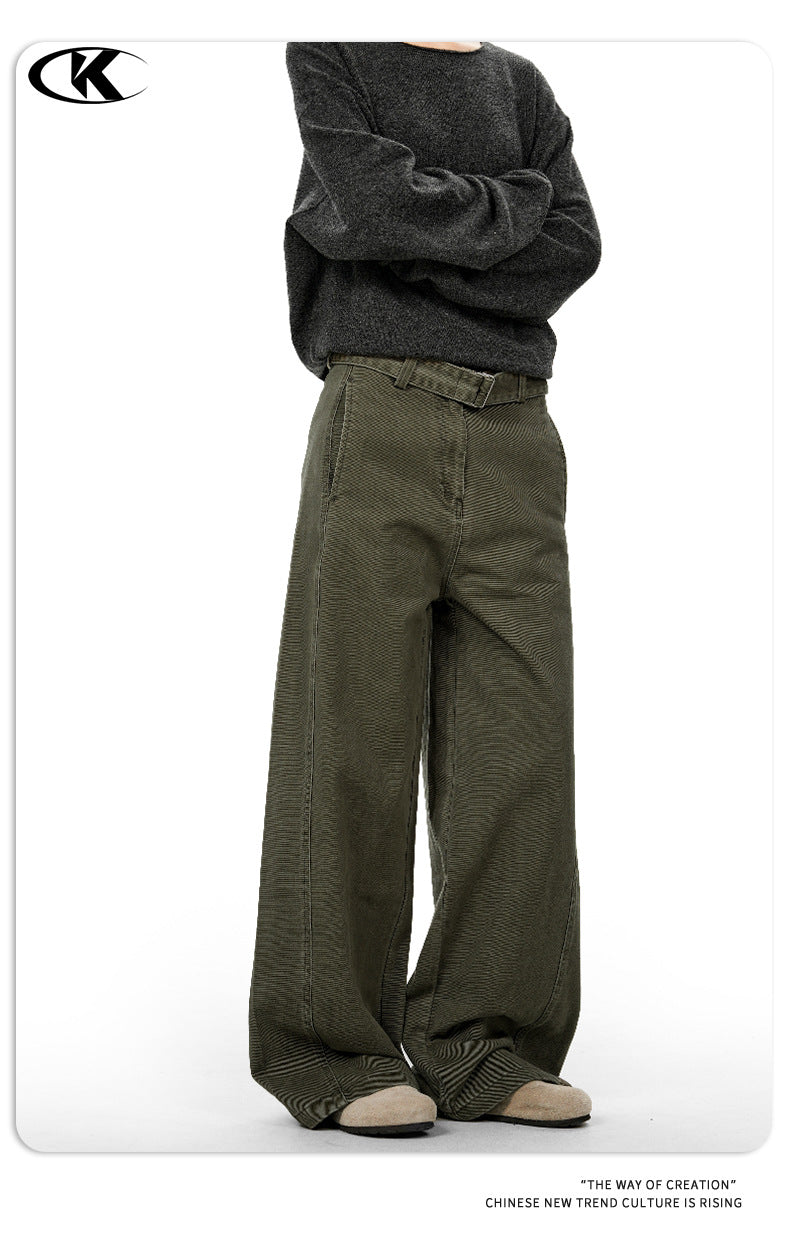 11KN Straight Tube Personalized Belt Simple Casual Pants