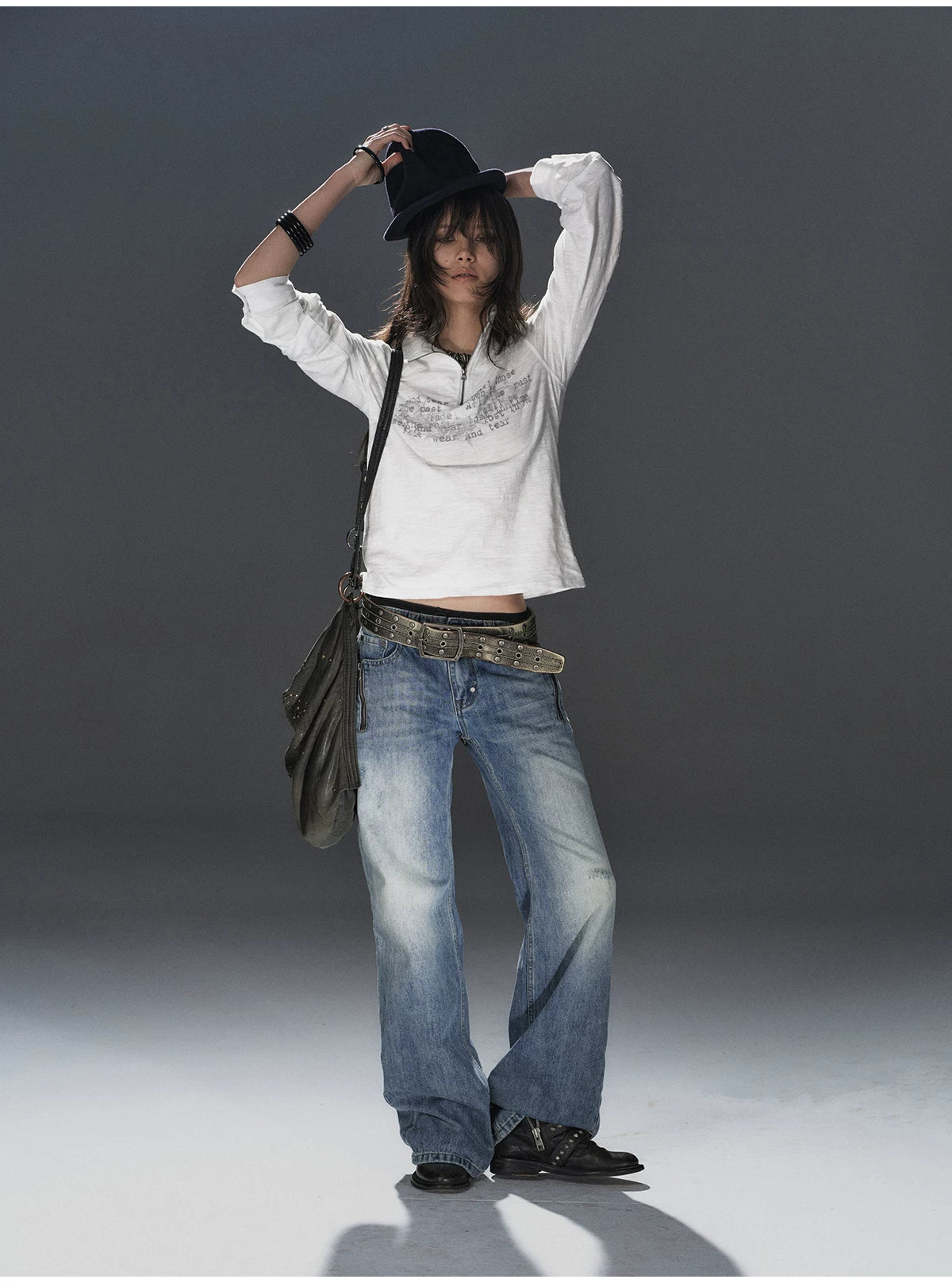 WearAndtear Double Zipper Contrasting Low-rise Jeans