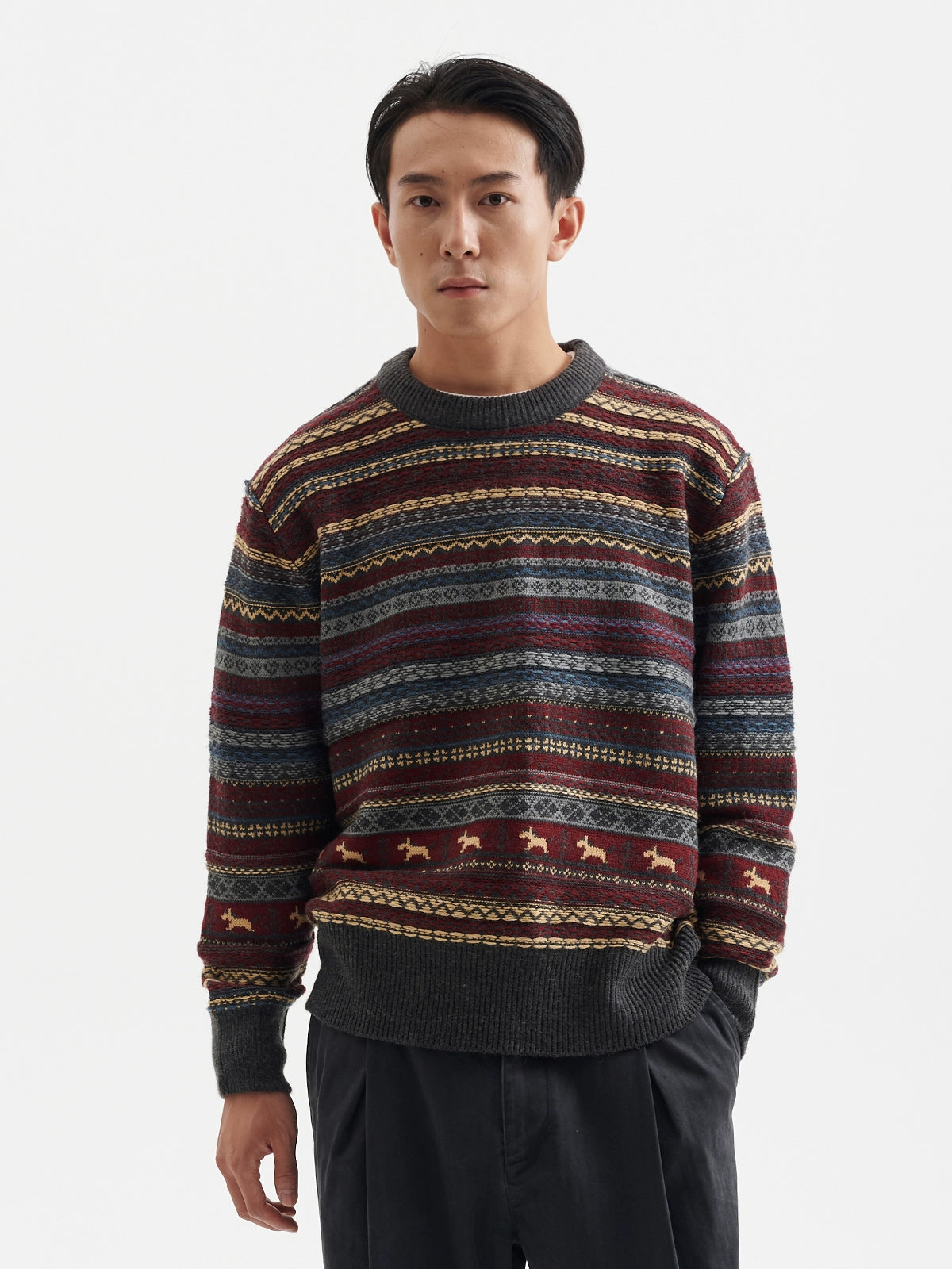 BUTTBILL Vintage Fair Island Crew Neck Sweater