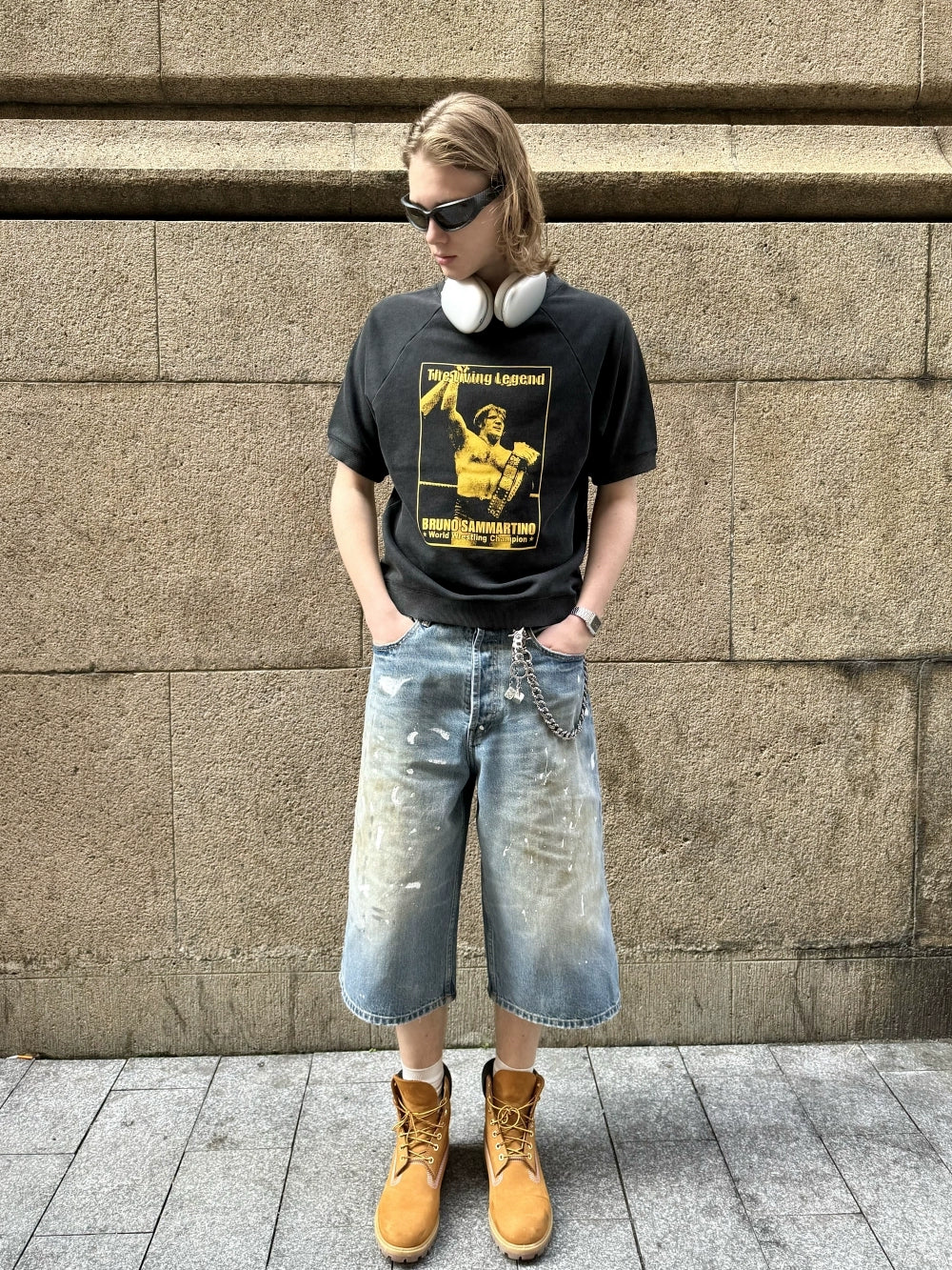 VLABMADE Old Ink Splashing A-shaped Wide-leg Loose Denim Pants