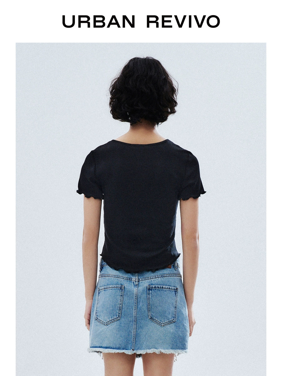 URBAN REVIVO Simple Fungus Edge Slim Tee