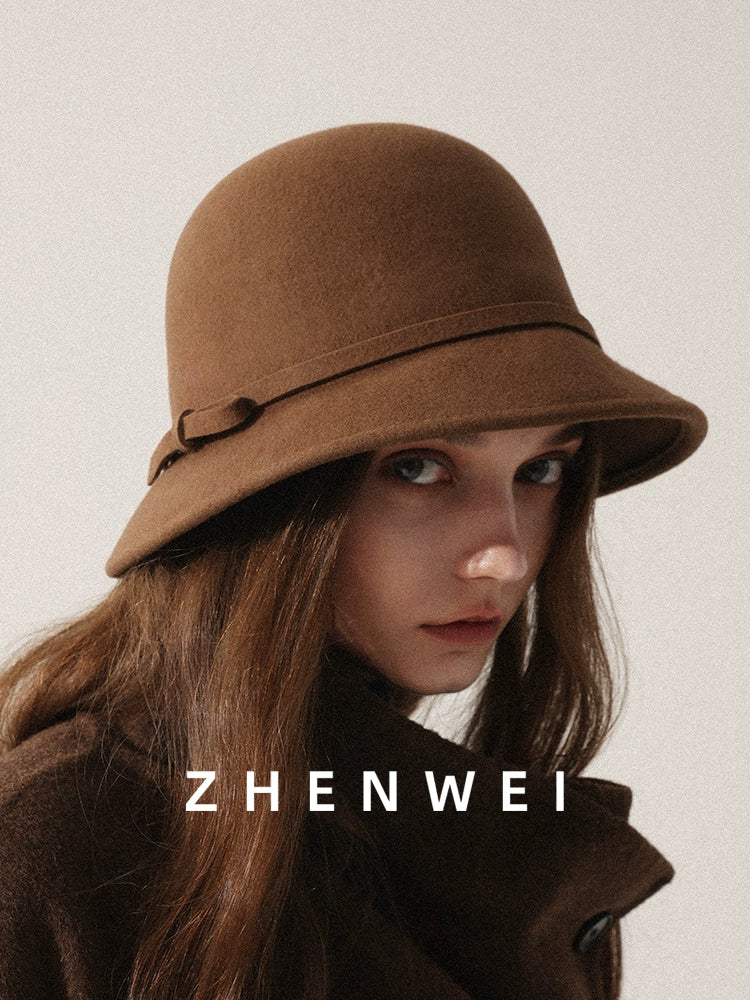 ZHENWEI Big Head Circumference Flat Top Woolen Pot Hat