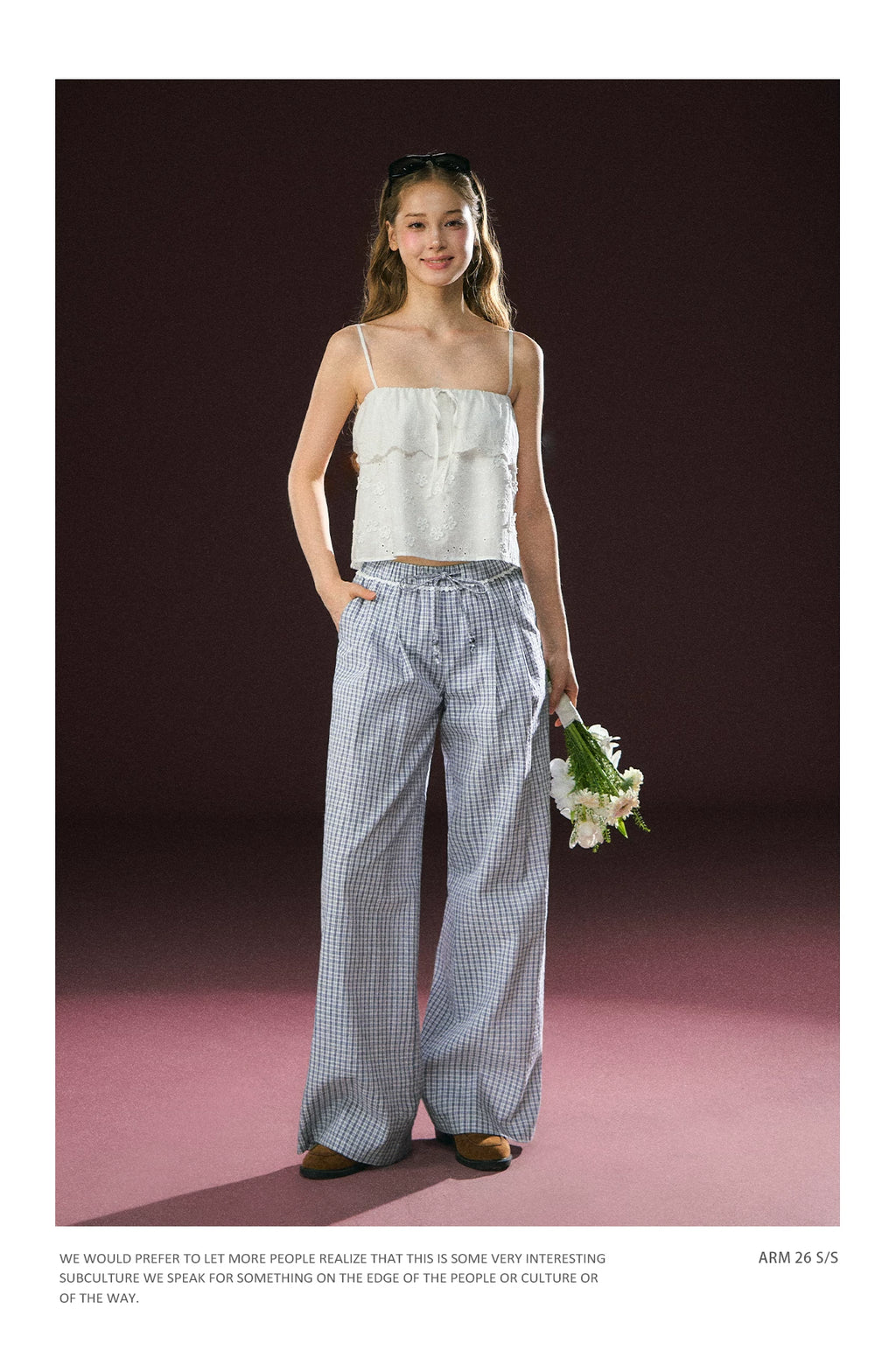 Ariseism Plaid Wide Leg Versatile Casual Pants