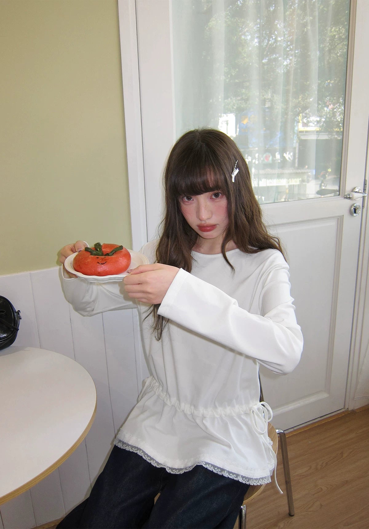 Kano Waist Strap Drawstring Loose Crew Neck Long Sleeves