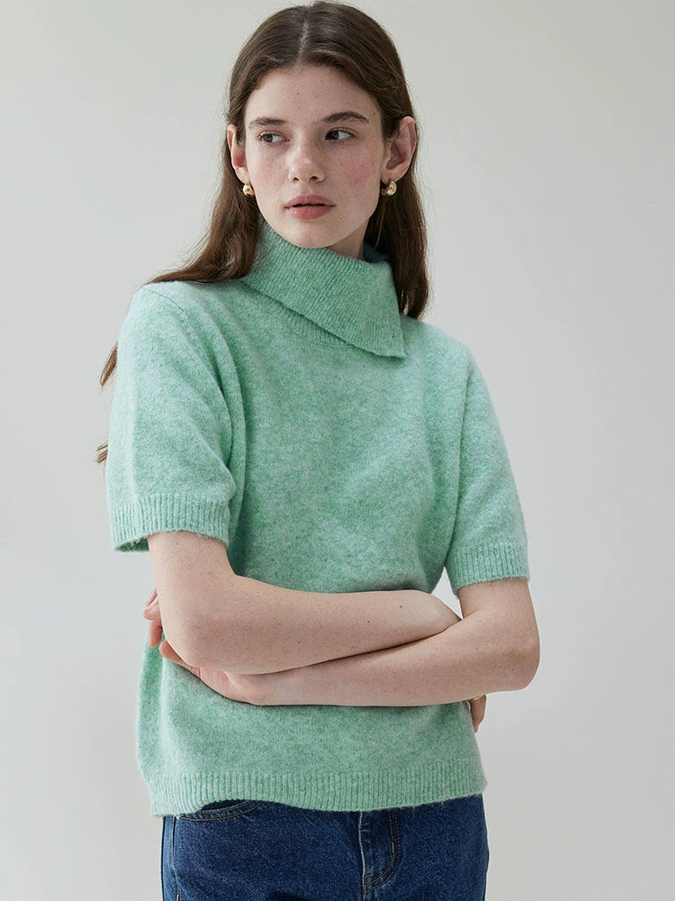 VOOE Korean Turtleneck Loose Short-sleeved Knitted Sweater