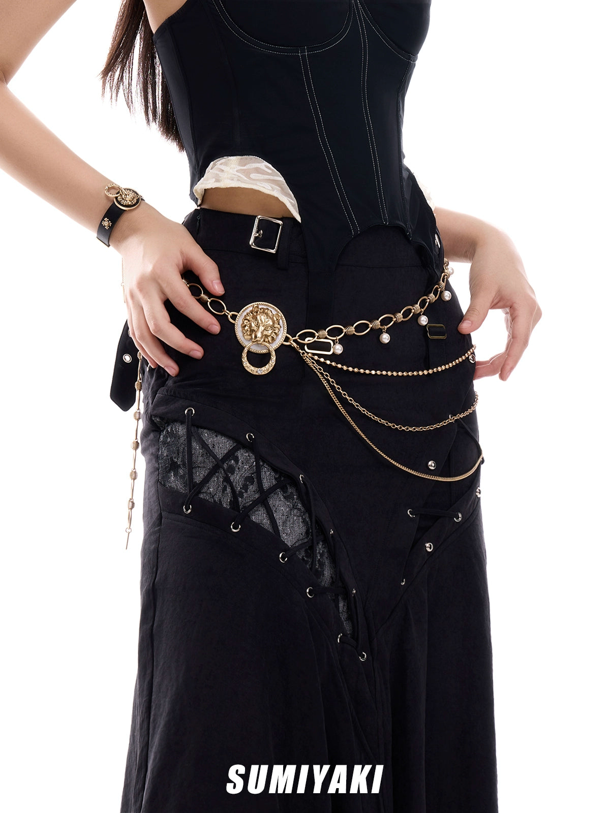 SUMIYAKI Vintage Metal Lion Head Belt Waist Chain