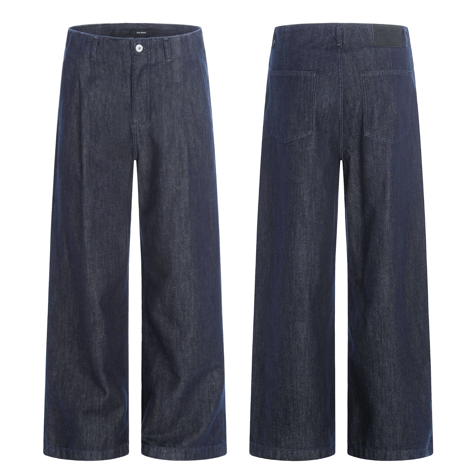11KN Retro Simple Straight Double Pleated Loose Wide-leg Pants