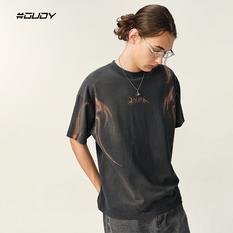 #OVDY 270g heavy tie dye shoulder round neck tee