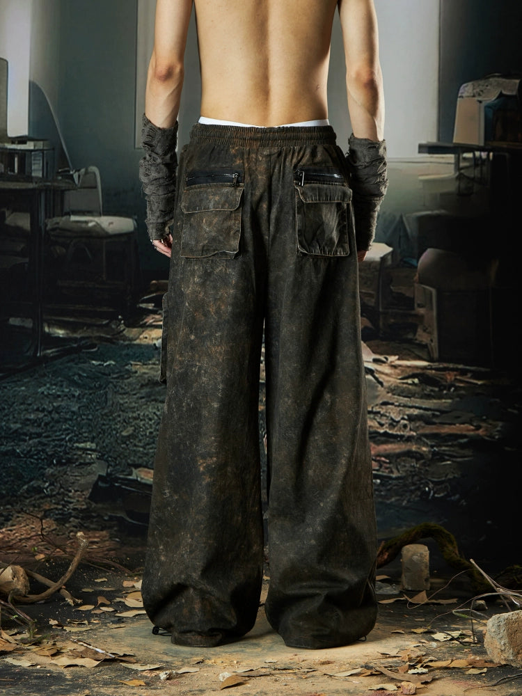 NOMANIAI Dirty Dye Washing Water Multi-pocket Tooling Loose Straight-leg Pants