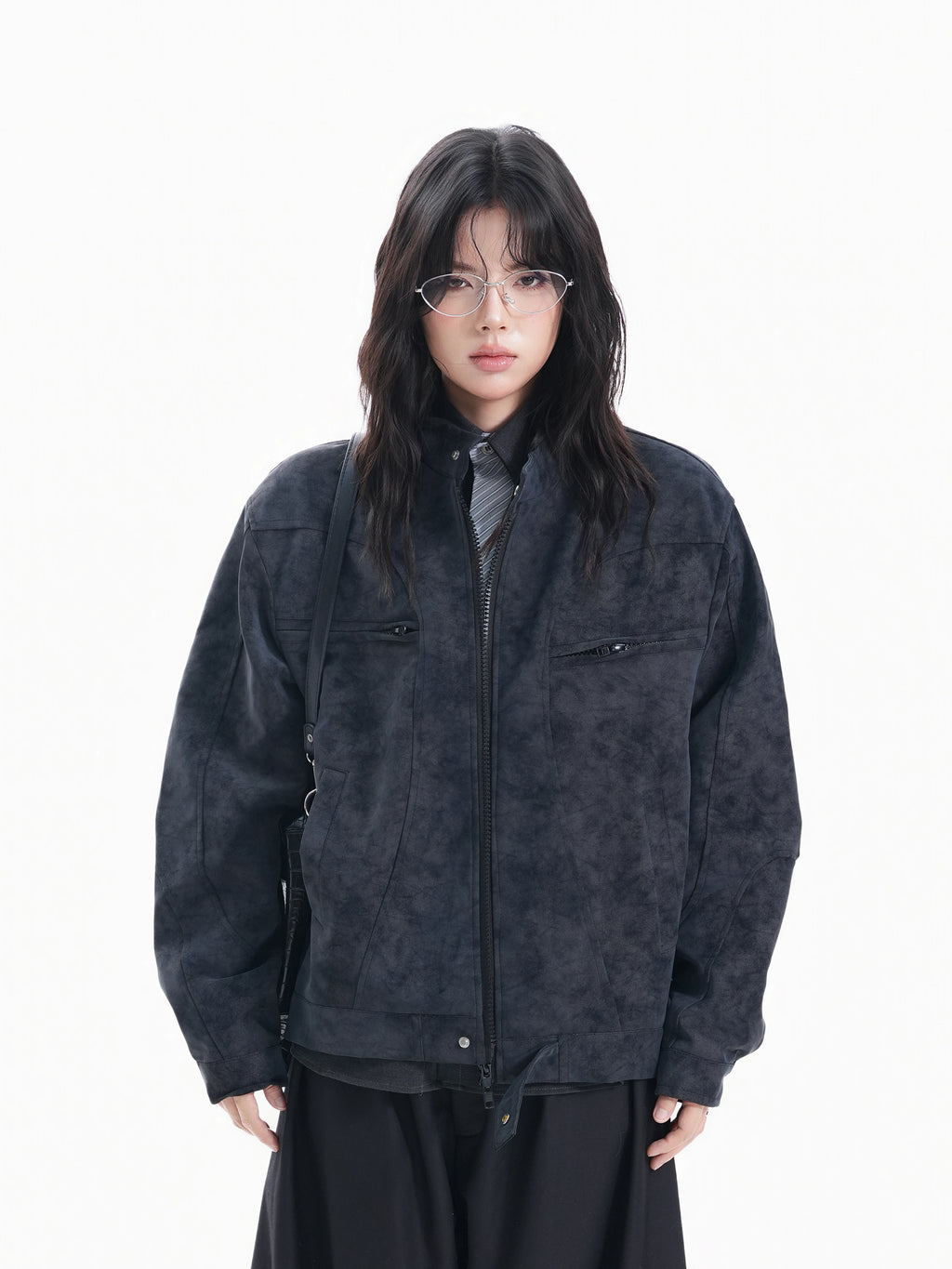 Zuocisankon Stand-up Collar PU Leather Jacket