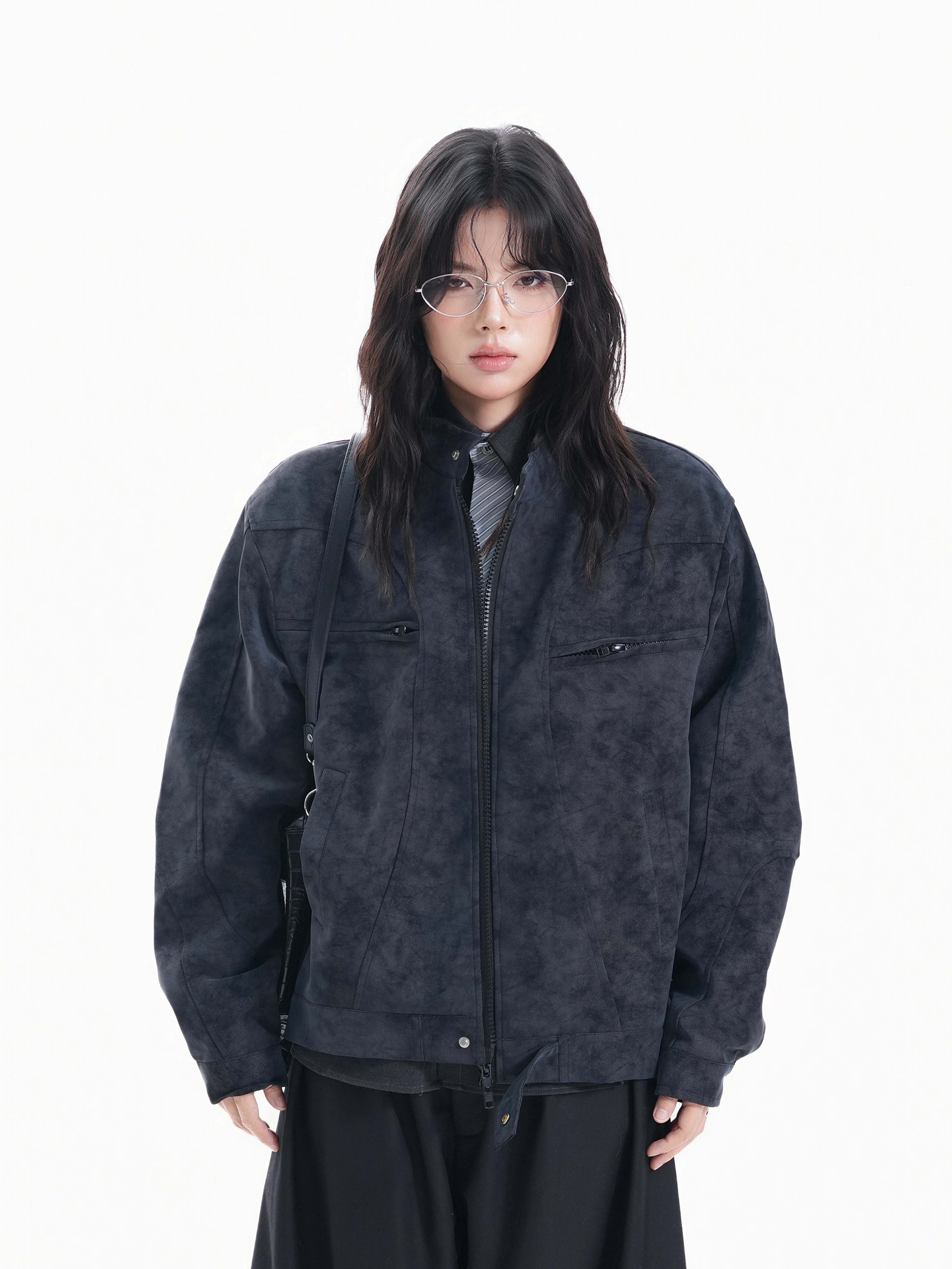 Zuocisankon Stand-up Collar PU Leather Jacket