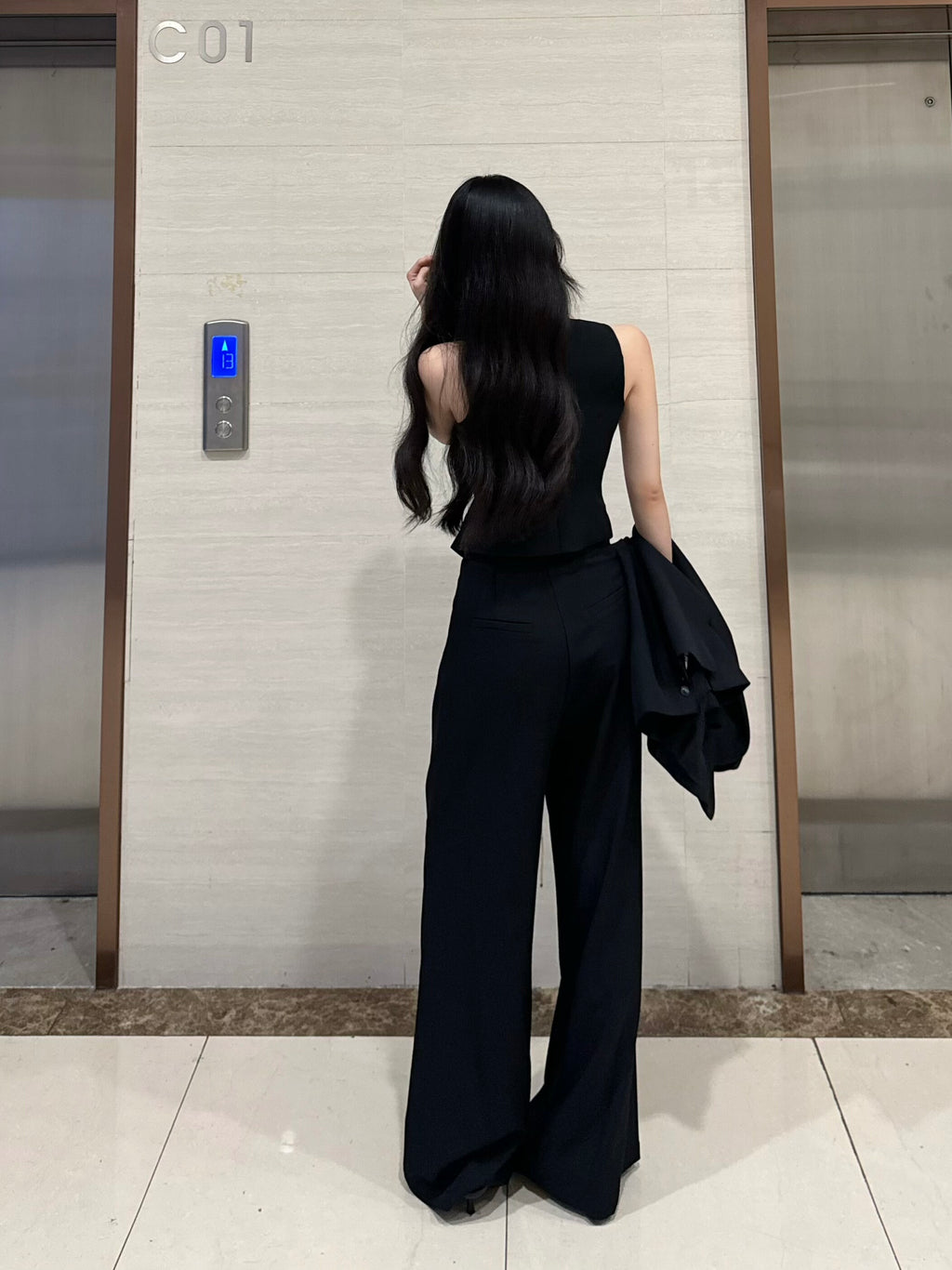 PANPANSTUDIO Simple Commuter Vest Wide-leg Pants Set