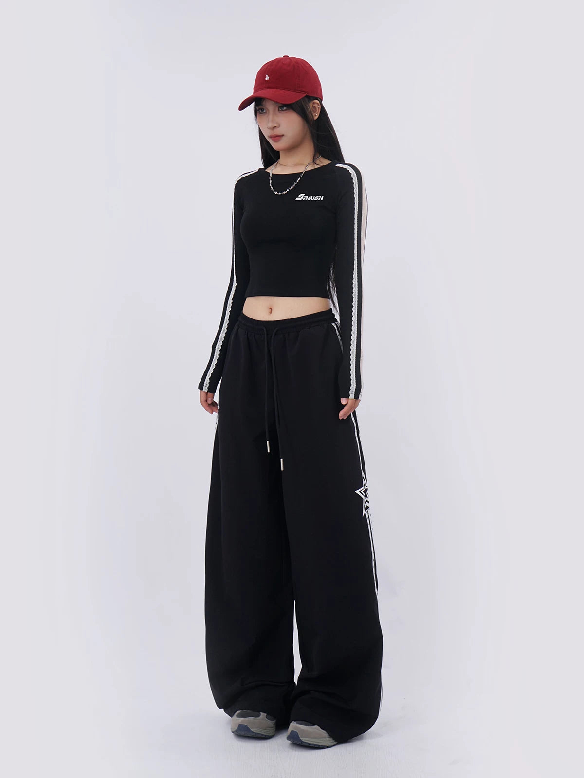 SAMUSAN Super Sa Lace Splicing Short Long Sleeve