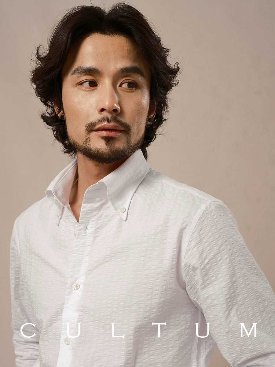 CULTUM Lightweight Breathable Seersucker Button Collar Shirt