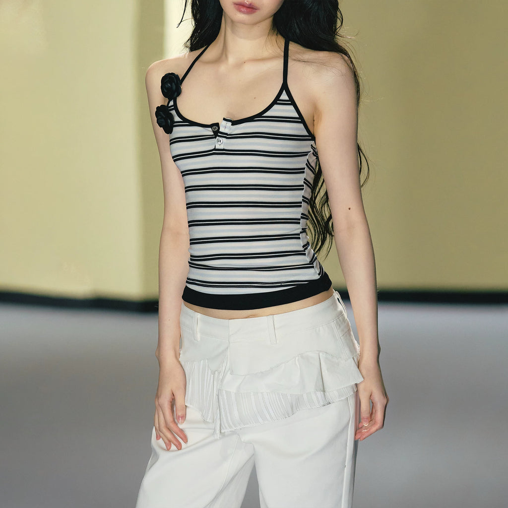 AGAM Fake Two-piece Striped Contrasting Slim Sling