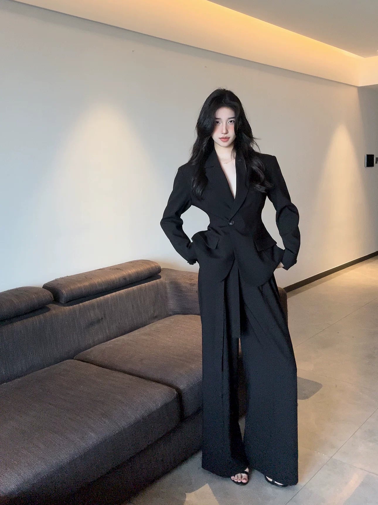 PANPANSTUDIO Medium and Long Wide Leg Pants Suit Set