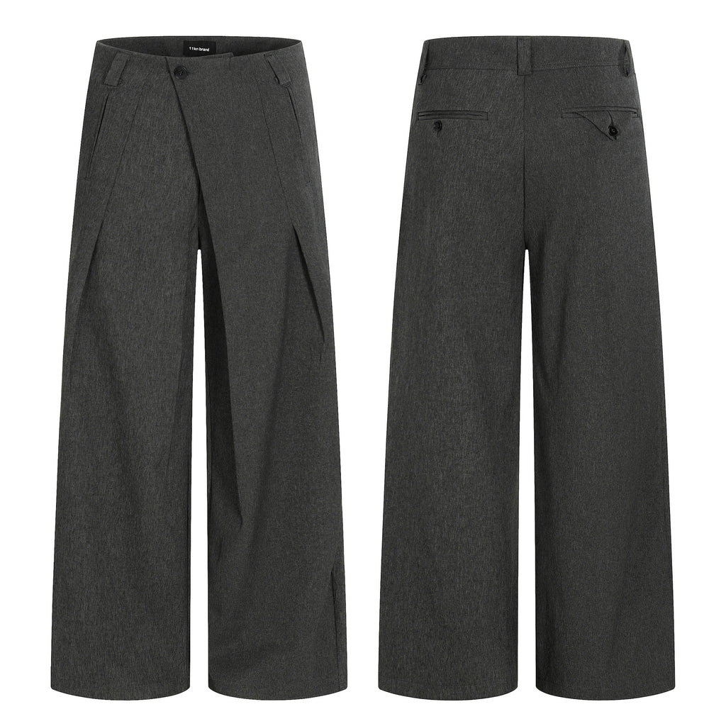 11KN Retro Three-dimensional Pleated Diagonal Placket Casual Trousers
