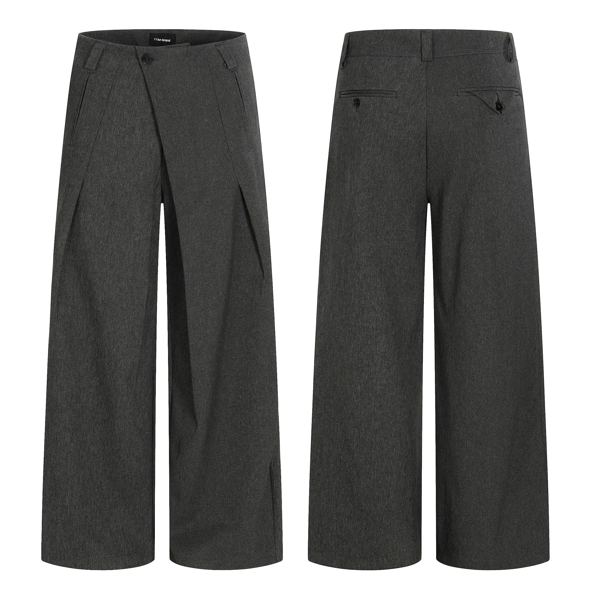 11KN Retro Three-dimensional Pleated Diagonal Placket Casual Trousers