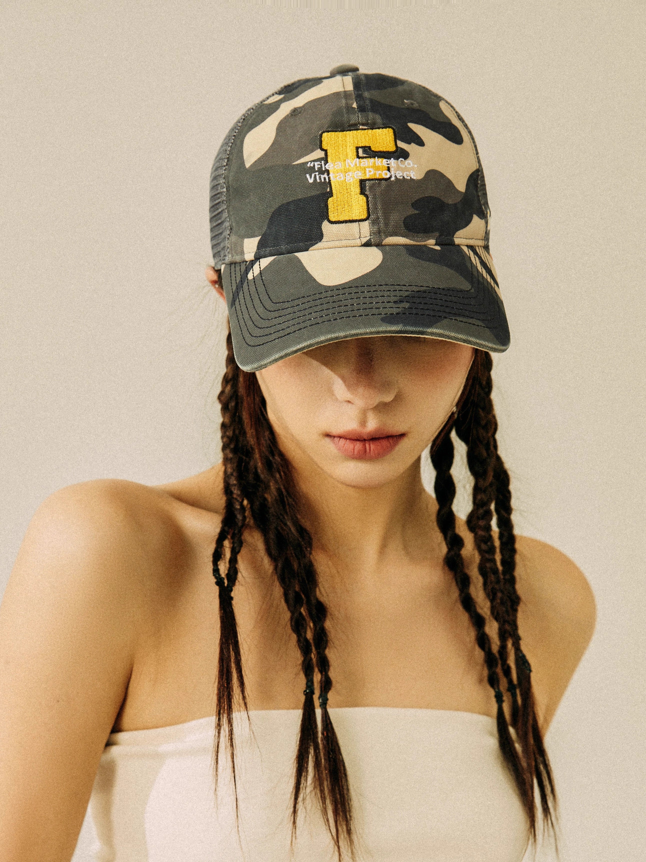 Fleamarket Camouflage Mesh Embroidered Bent Cap