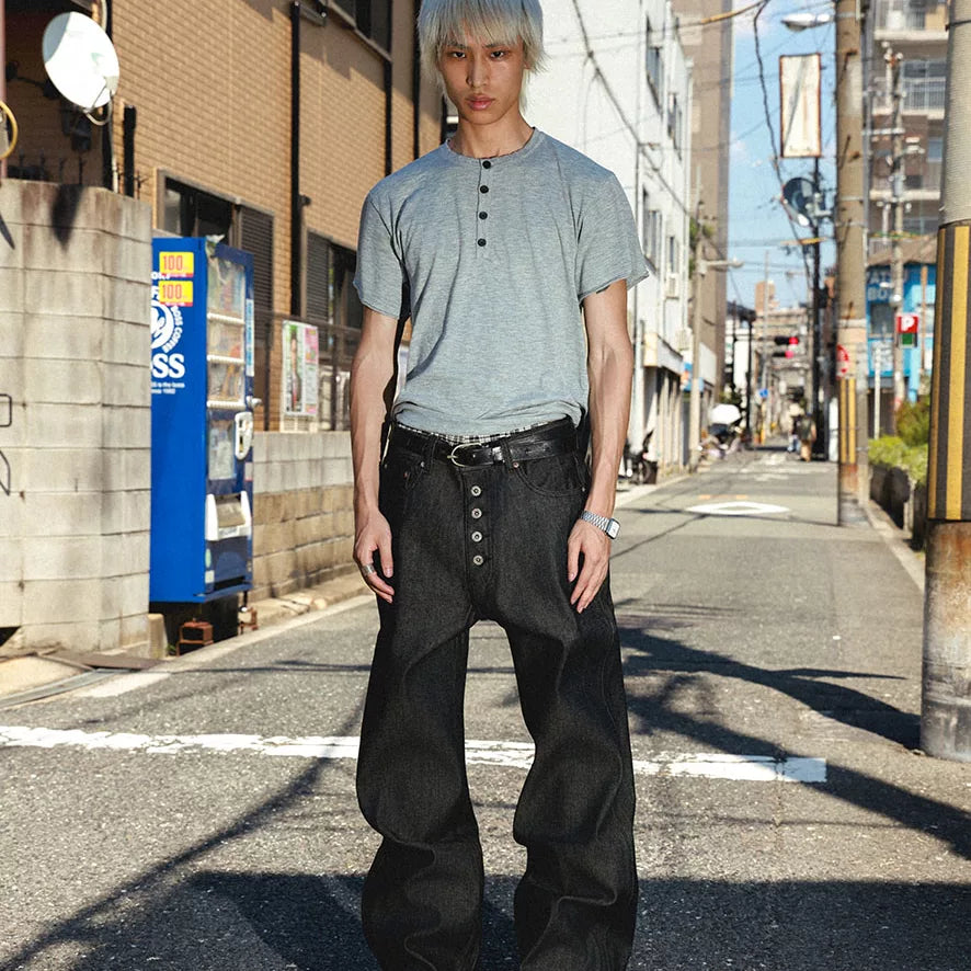 BigProduction Vintage Five-Buckle Loose Straight Jeans