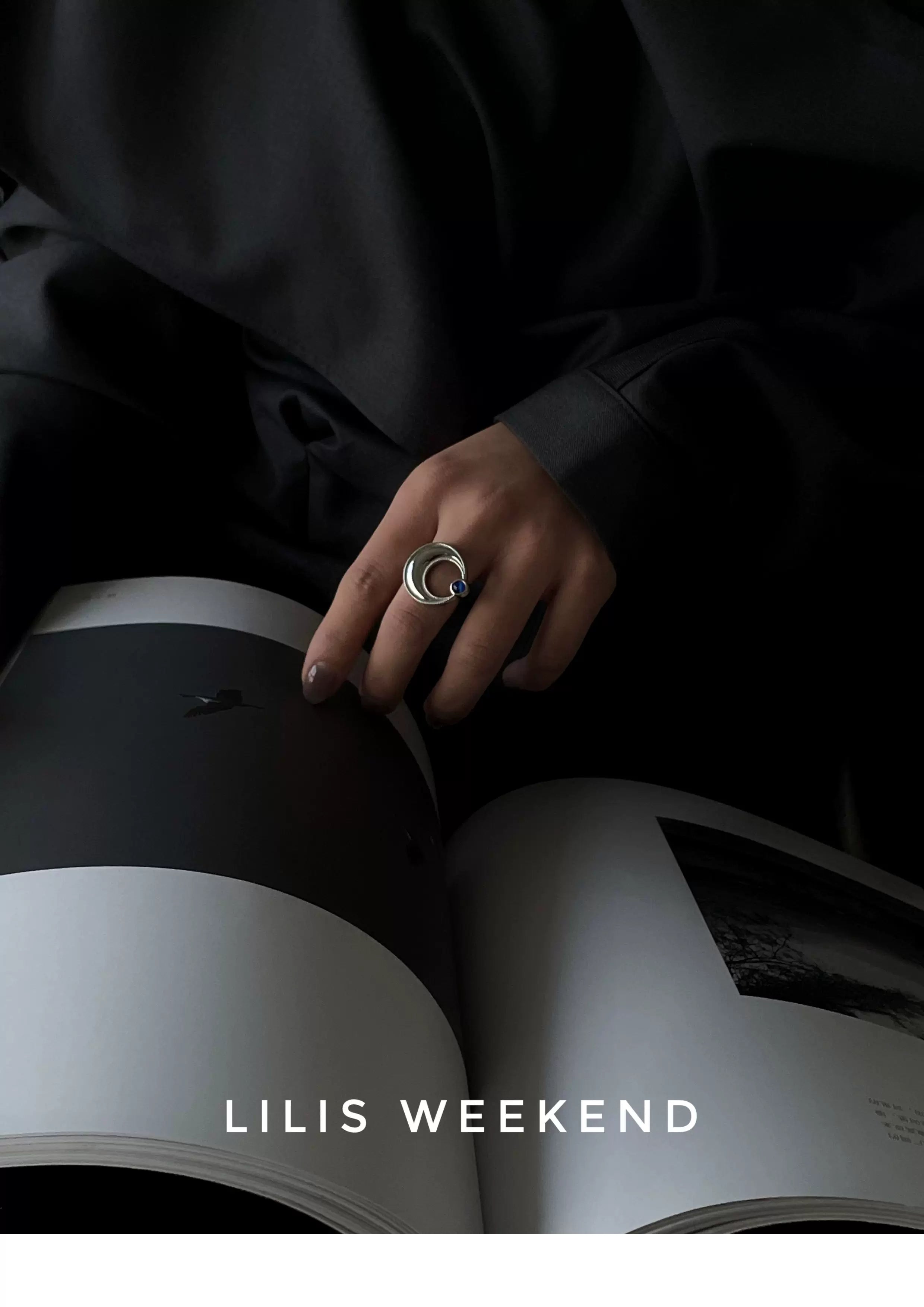 Lilis Weekend Curved Moon Blue Opal Open Ring