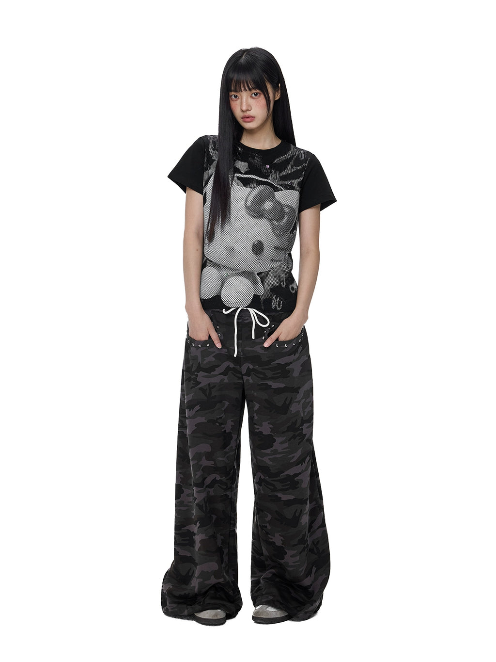 EZEK Camouflage Print Wide-leg Loose-fitting Floor Pants