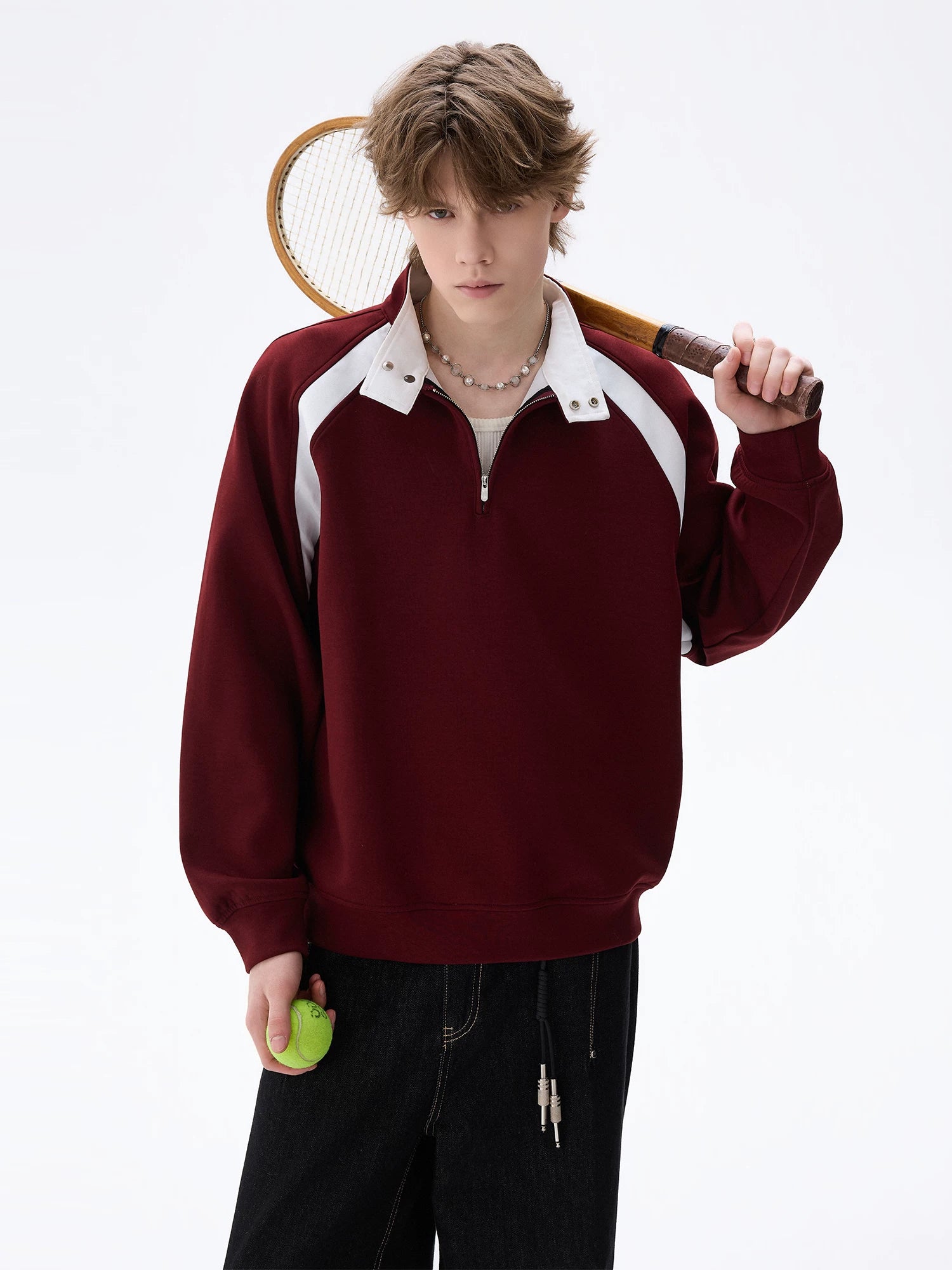 CHOR Sports Style Stand-up Collar Color Matching Casual Sweater
