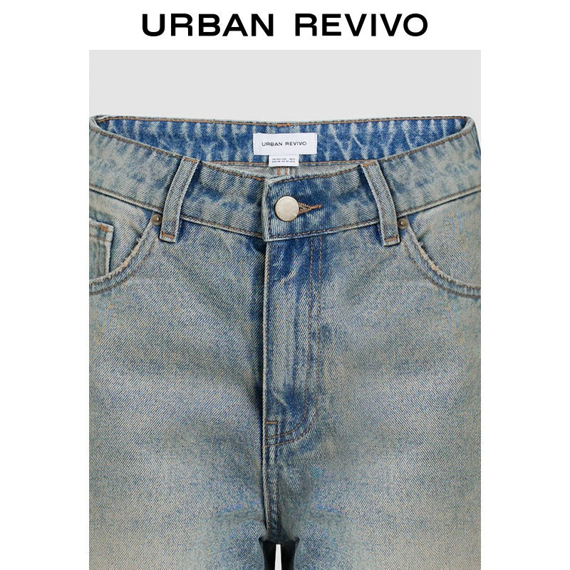 URBAN REVIVO Ancient Washed Beard Bermuda Denim Shorts