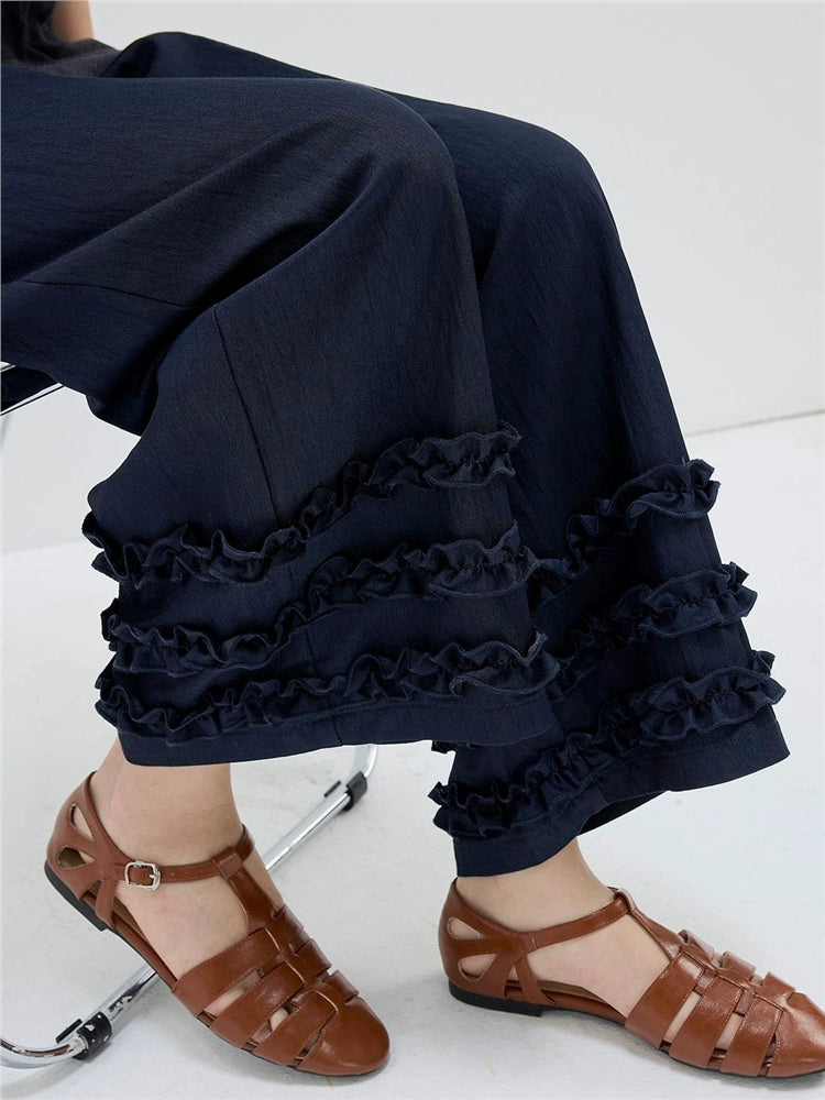 Giordano Denim Spliced Lace Wide Leg Casual Pants