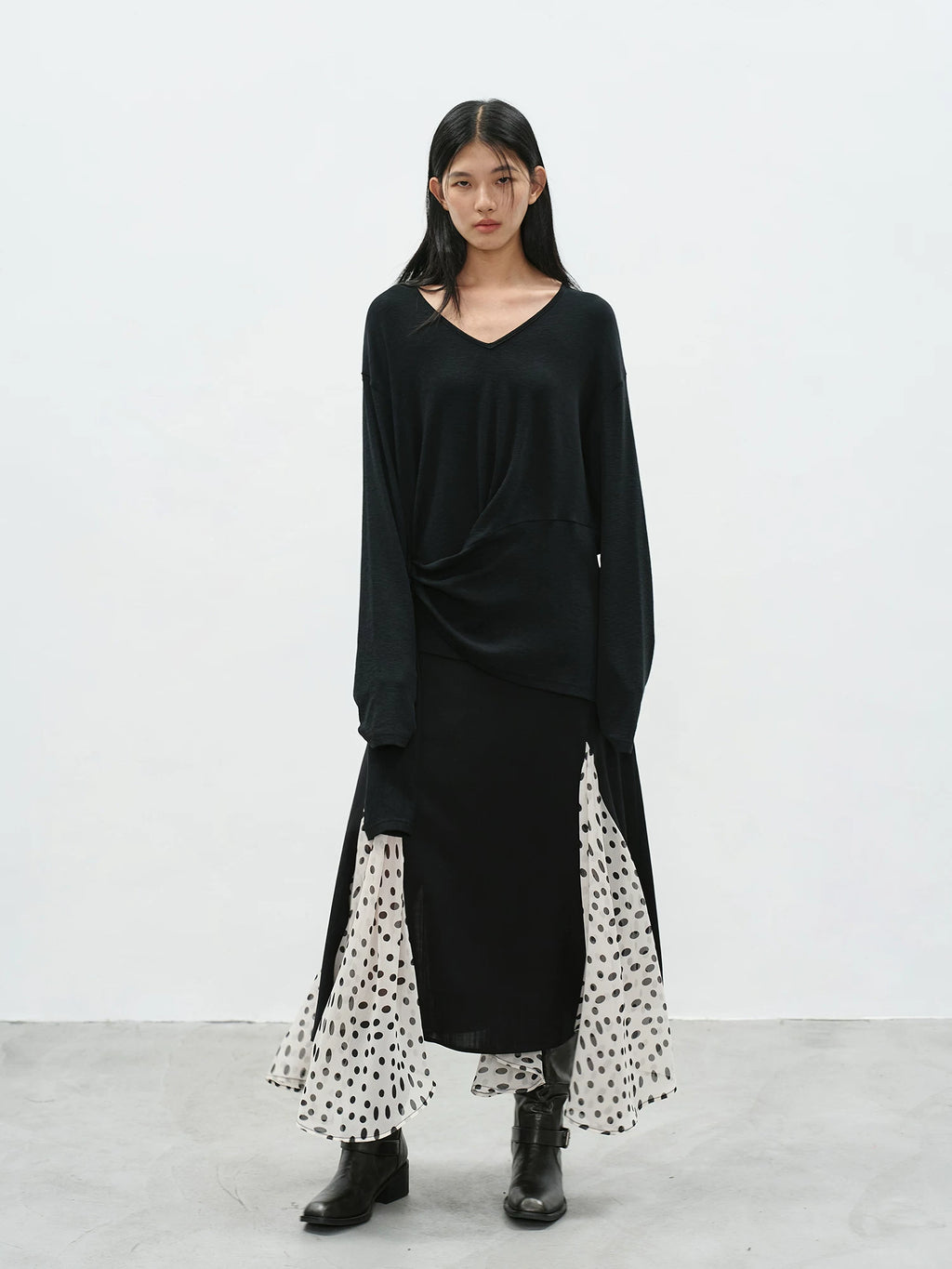 EIGHTHMONTH Splicing Polka Dot Mesh Skirt