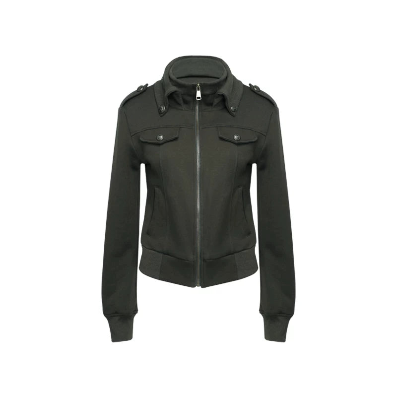 Audwyn Vintage Stand-Up Collar Terry Cotton Slim-Fit Waist Jacket