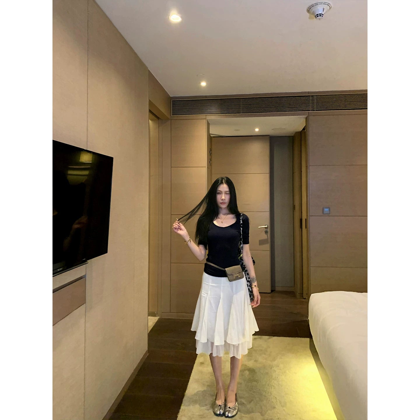 YOUNG KYLIN Splicing Large Skirt High Waist Medium and Long Skirt