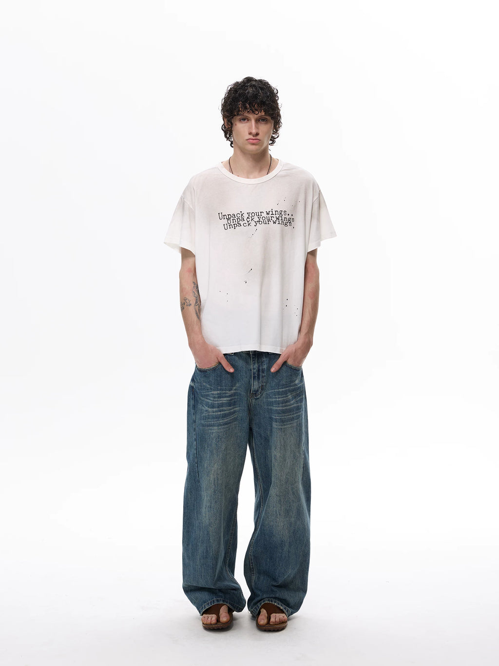 WLNEXT Splashing Ink Letter Print Lazy Tee
