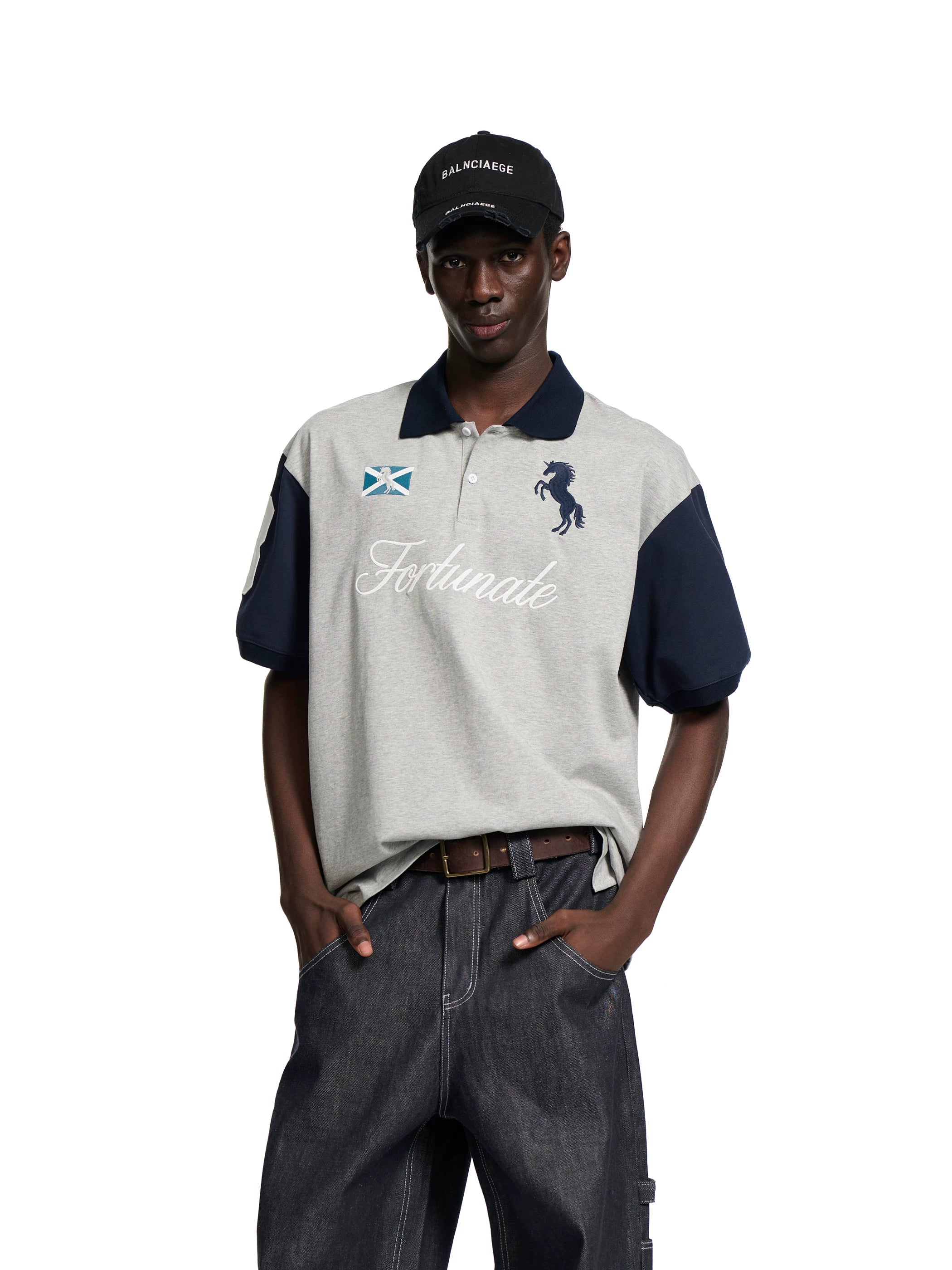 Loopsoon Lapel Embroidery Badge Color Matching Tee
