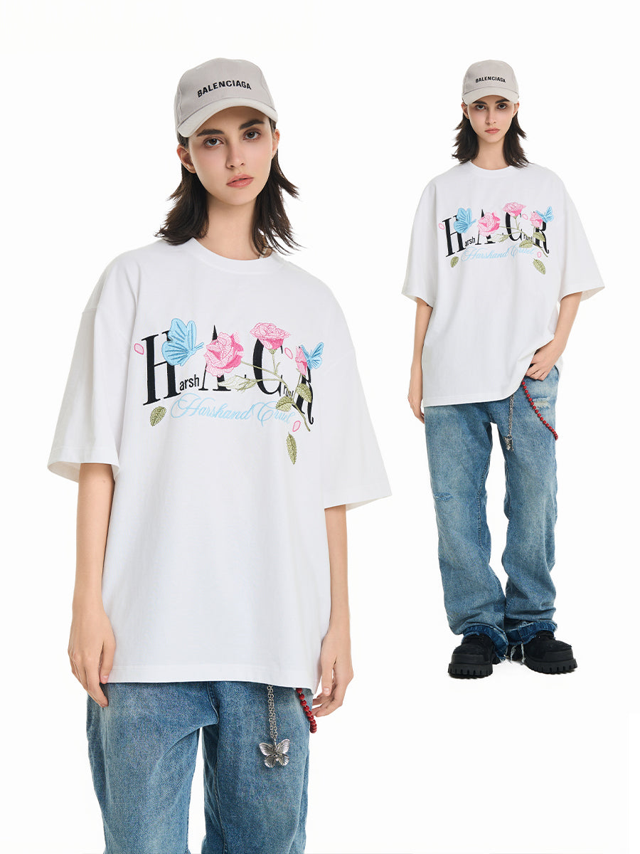 Harshandcruel butterfly rose Tee