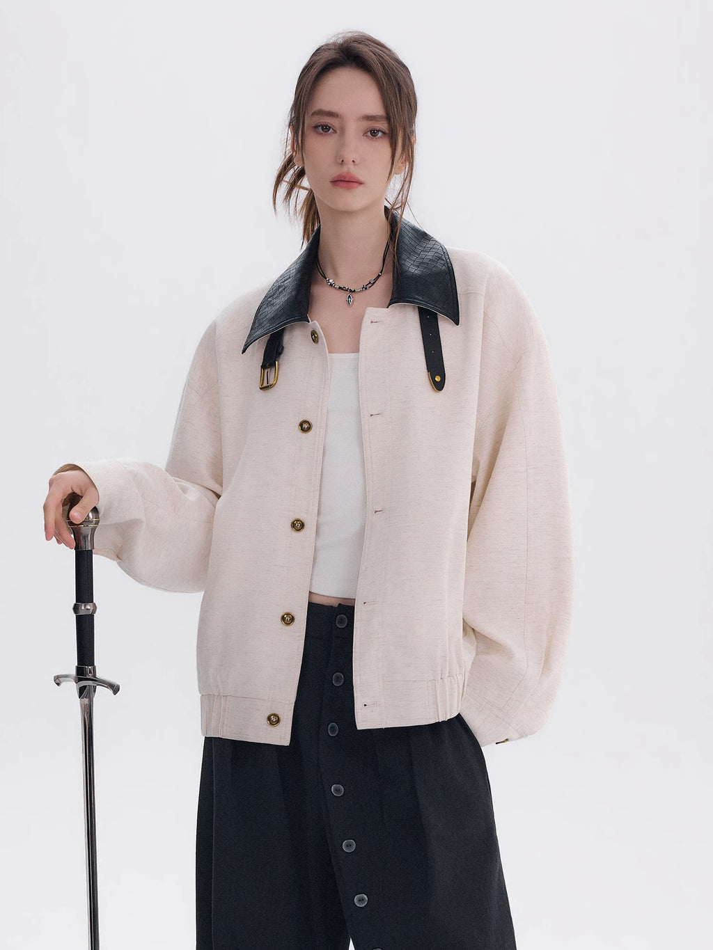 CHOR Woven Leather Collar Jacket