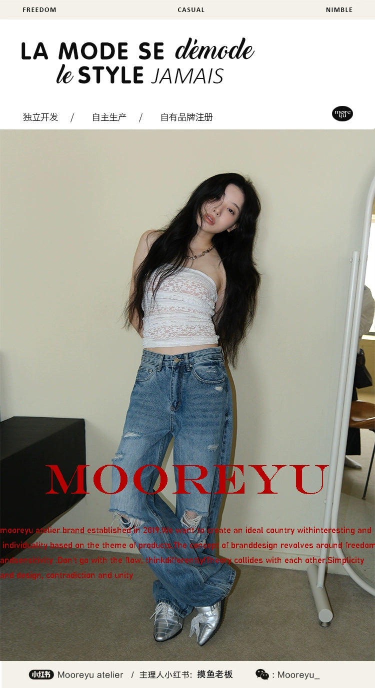 Mooreyu Rivet Round Head Leather Shallow Mouth Flat Mary Jane Shoes