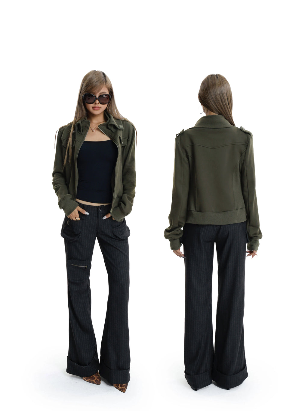 Audwyn Vintage Stand-Up Collar Terry Cotton Slim-Fit Waist Jacket