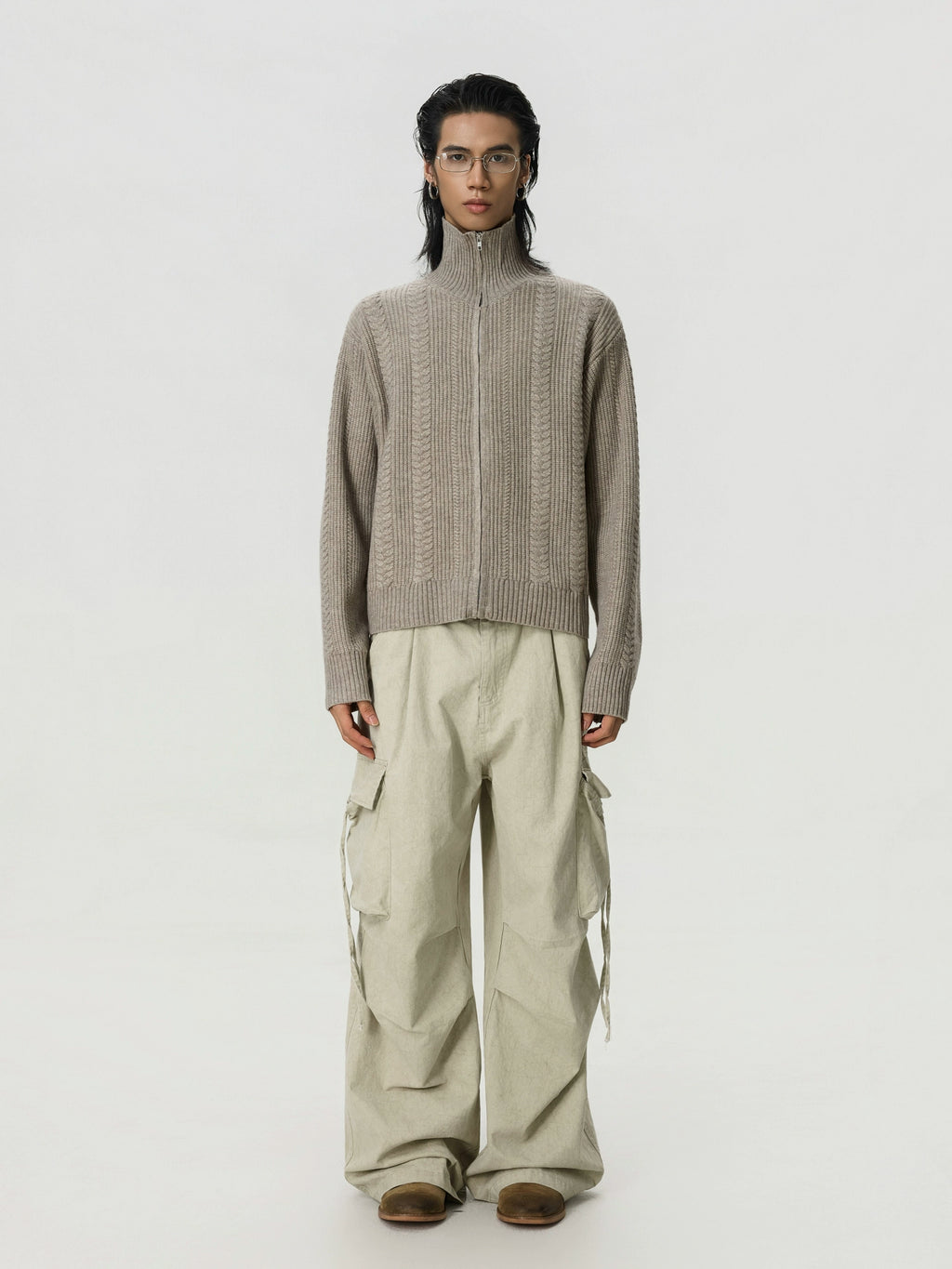 BTSG Zipper Stand-up Neck Versatile Knitted Sweater Jacket