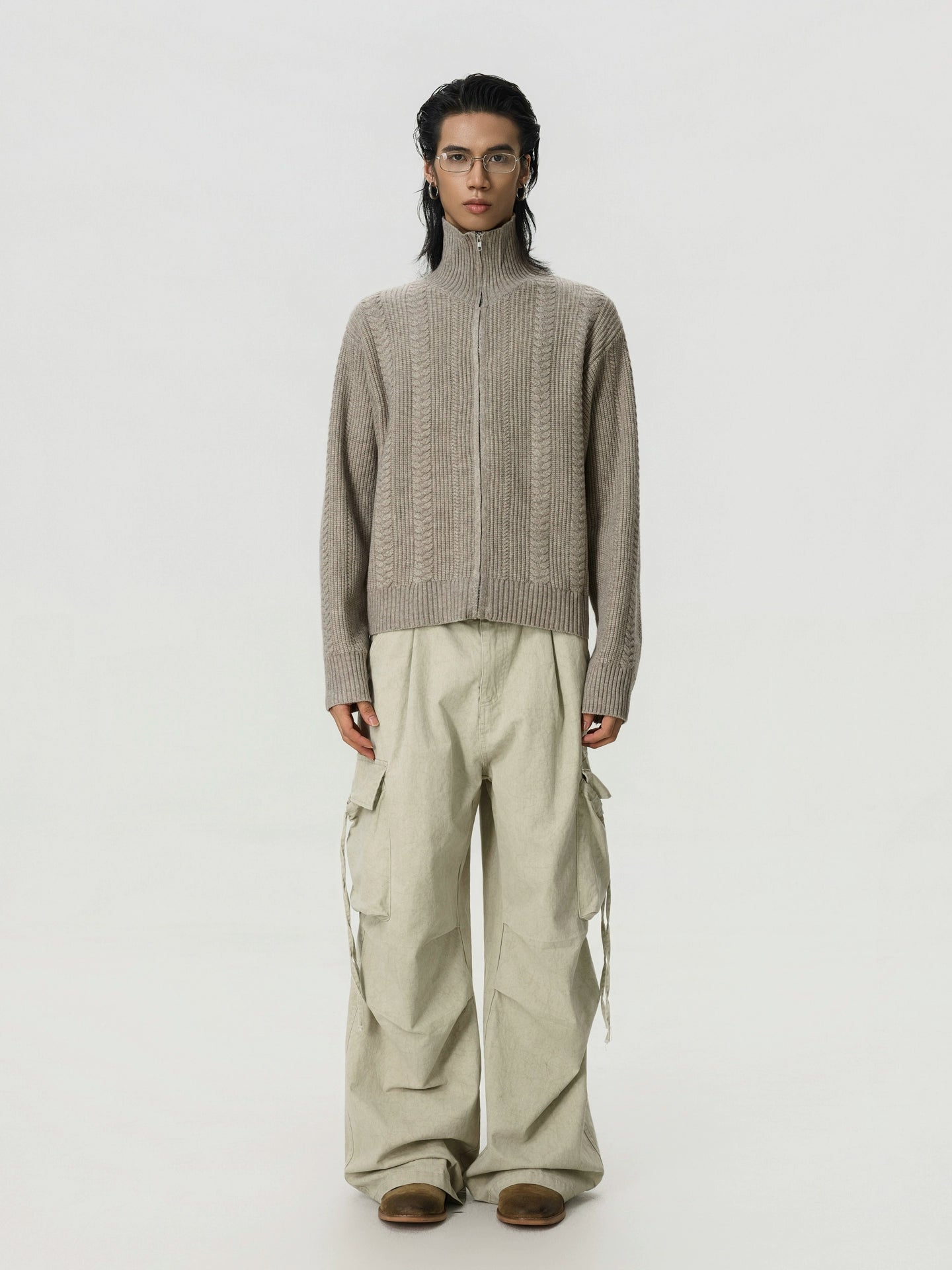 BTSG Zipper Stand-up Neck Versatile Knitted Sweater Jacket