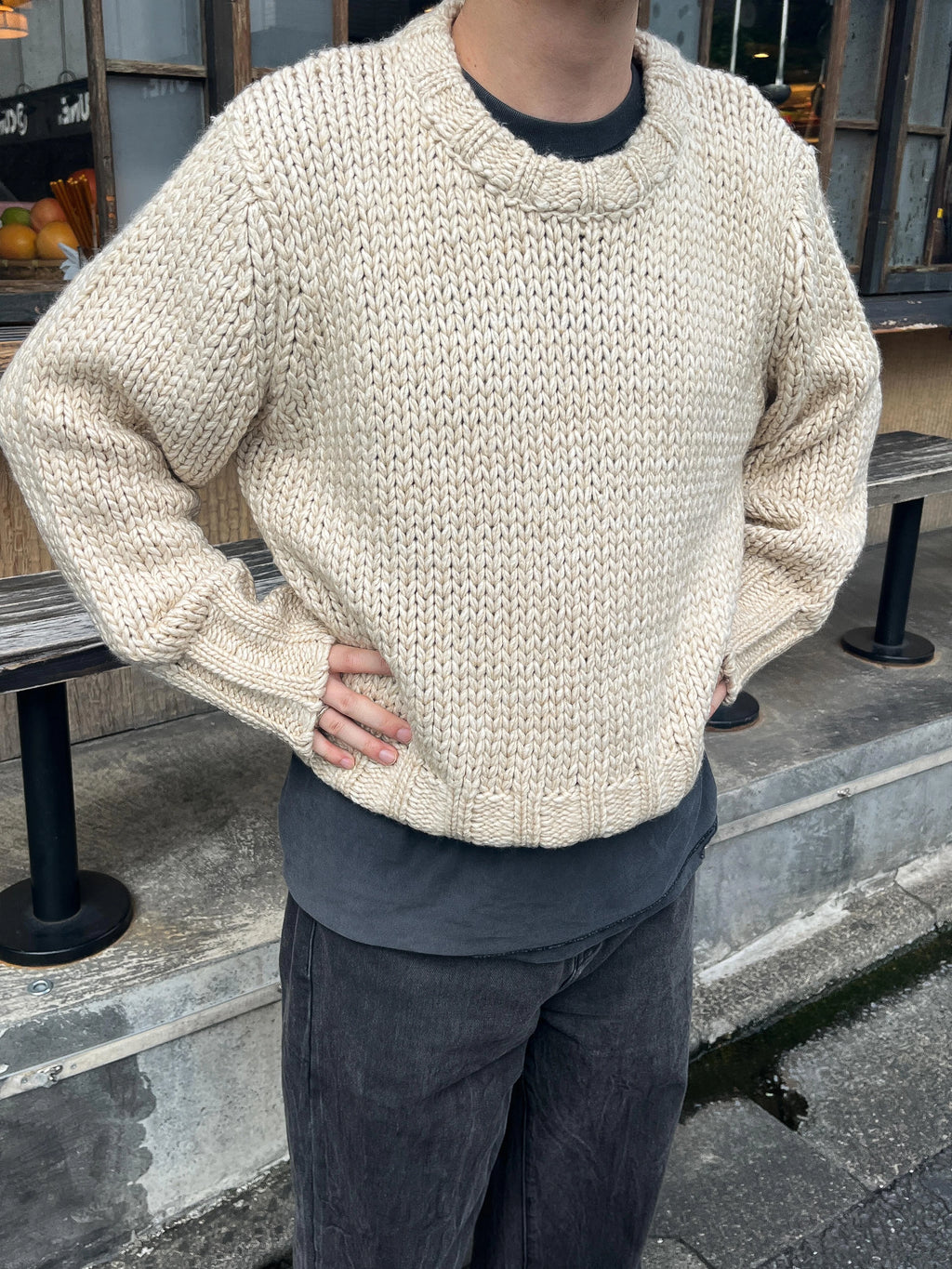 Anniehall Vintage Short Wide Crop Sweater