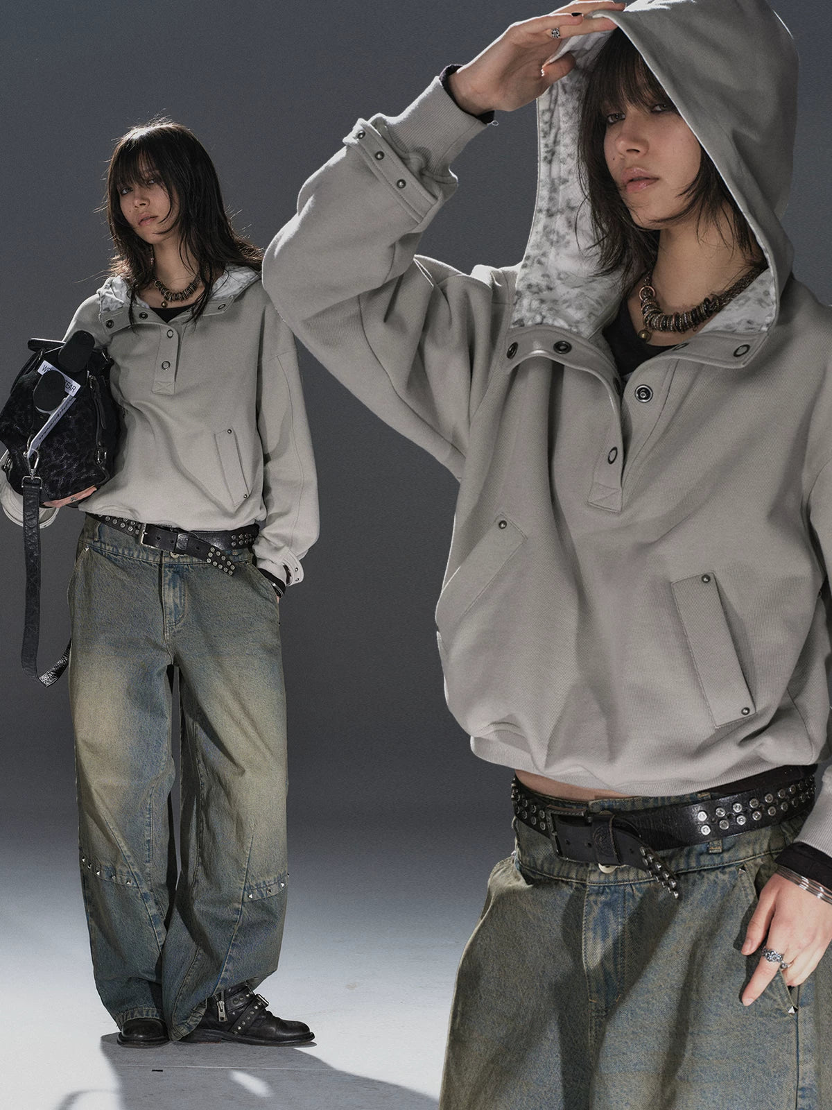WearAndtear Leopard Print Stitched Hooded Loose Sweater
