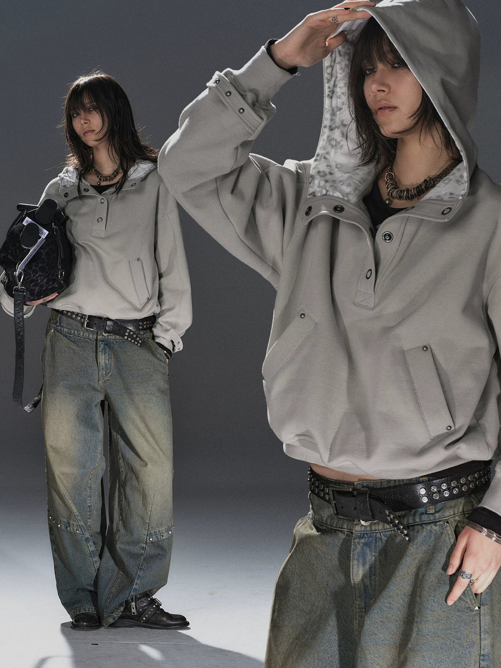 WearAndtear Leopard Print Stitched Hooded Loose Sweater