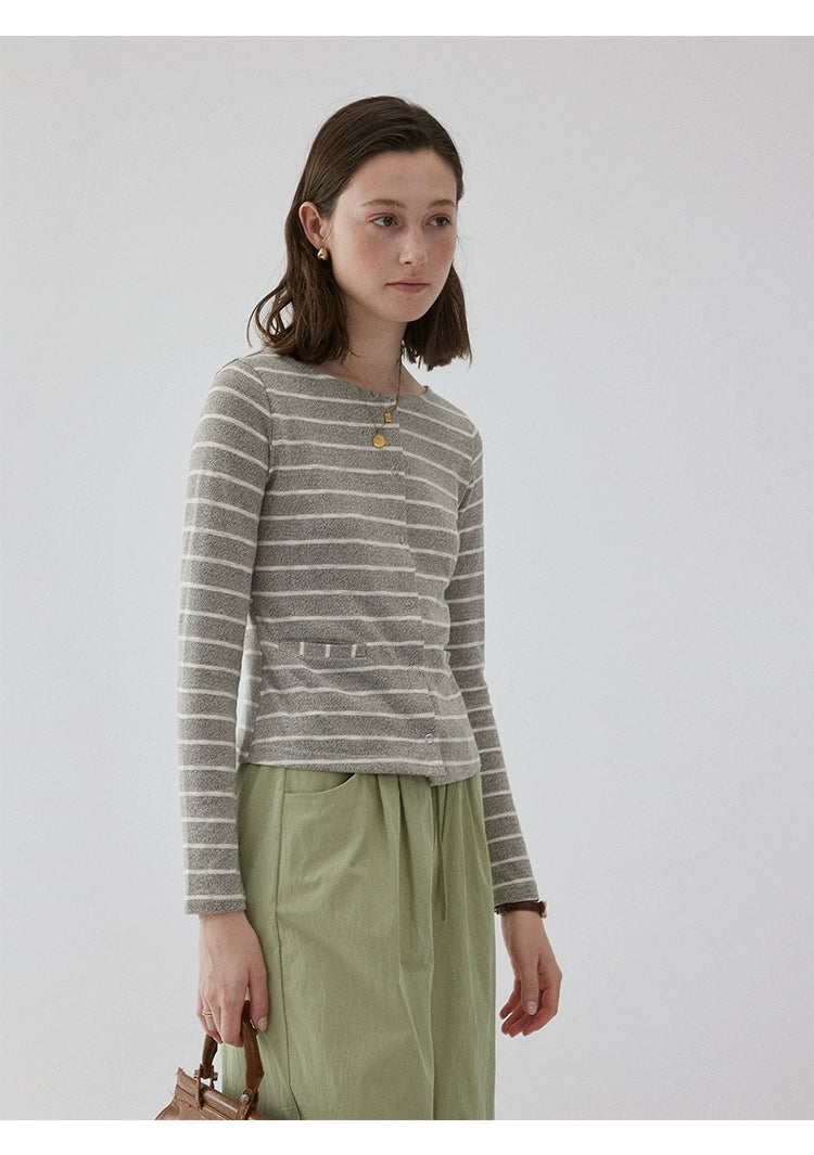 VOOE Contrasting Striped Casual Cardigan